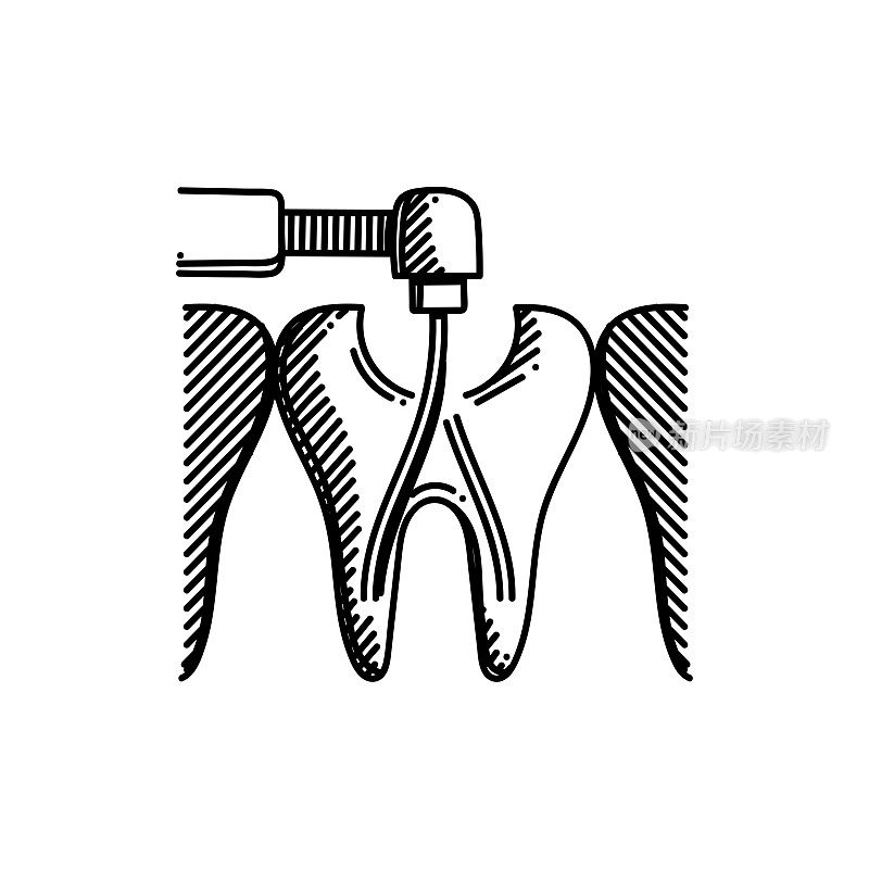 牙根管治疗线图标，草图设计，像素完美，可编辑的笔画，牙医。
