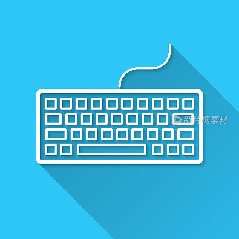 键盘。图标在蓝色背景-平面设计与长阴影