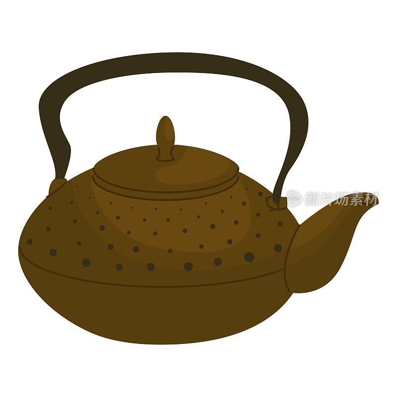 经典的中国铸铁茶壶，用于茶和普洱茶。烧开水和保持饮料温暖的装置。矢量插图。白色背景上孤立的物体。