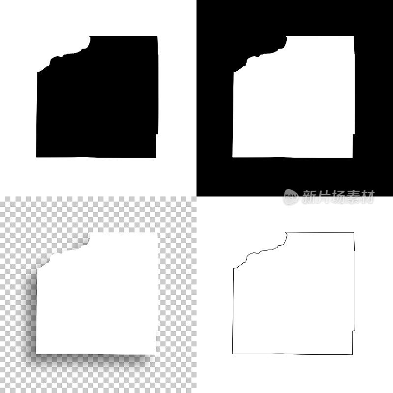 伊利诺伊州亨利县。设计地图。空白，白色和黑色背景