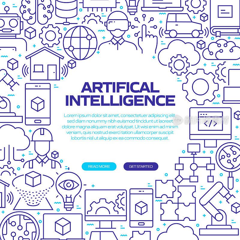 人工智能网页横幅与线性图标,新潮的线性风格向量