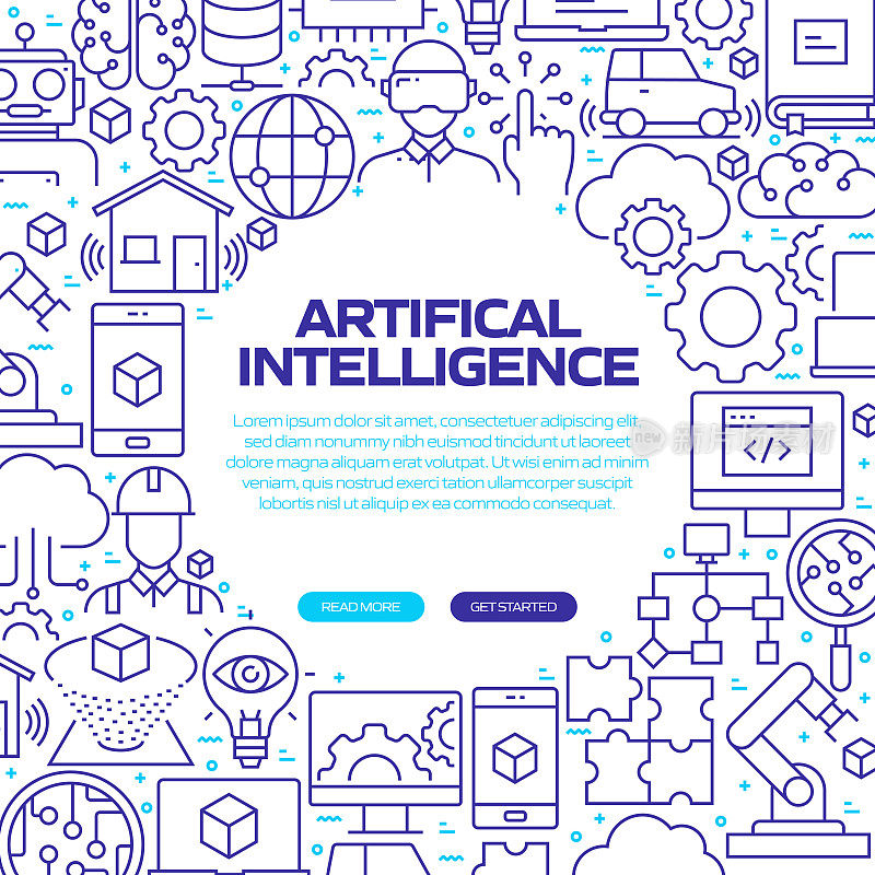 人工智能网页横幅与线性图标，新潮的线性风格向量