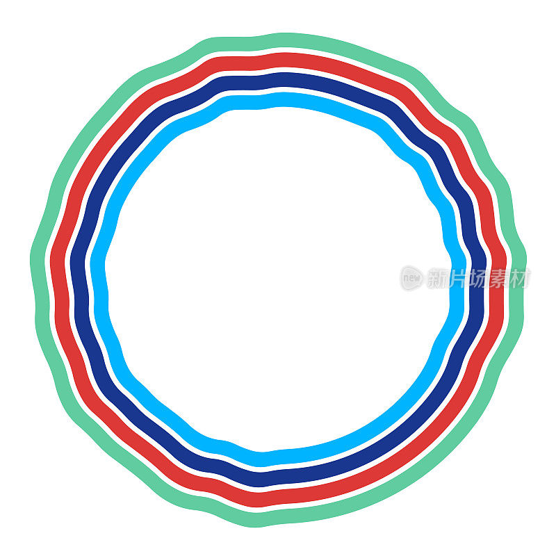 四个独特的彩色同心不均匀的抽象环在白色的背景