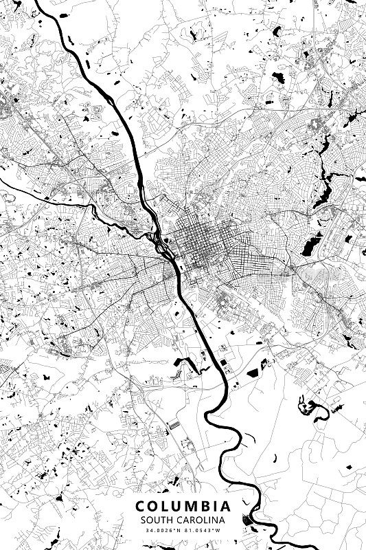 哥伦比亚，南卡罗来纳，美国矢量地图