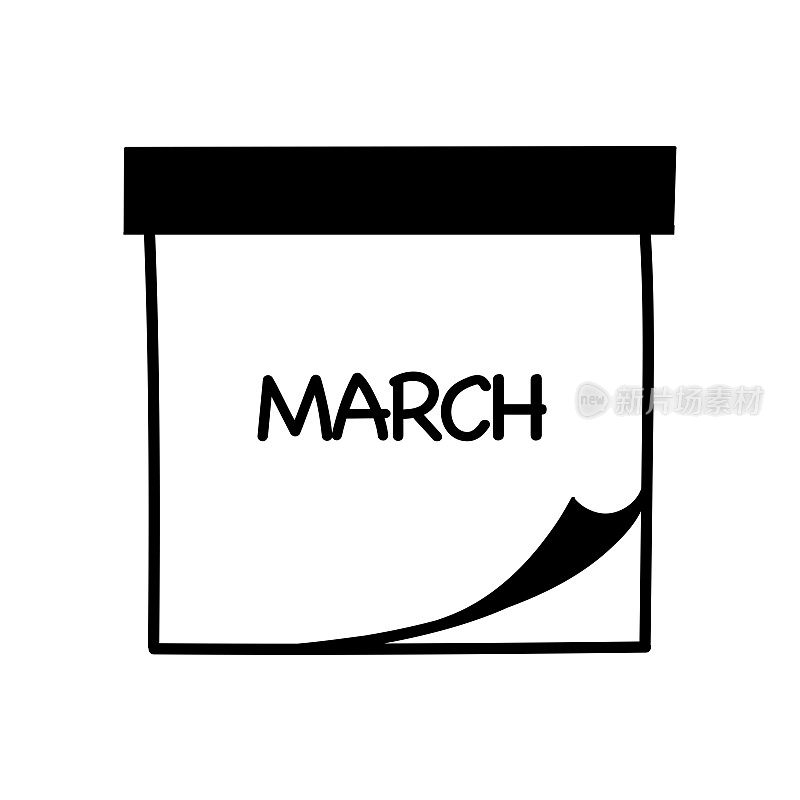 3月。手绘日历图标矢量插图。月份，时间表，日期
