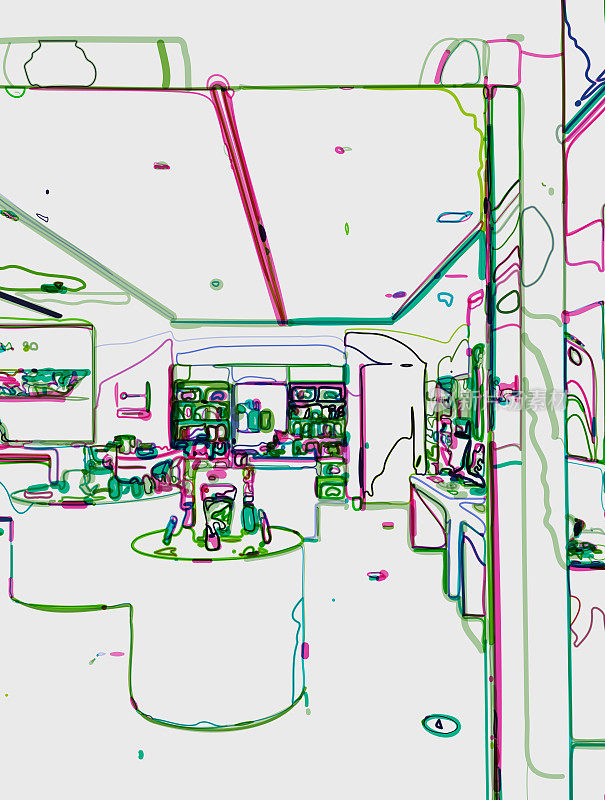 抽象色彩勾勒数字零售商店场景艺术插画背景