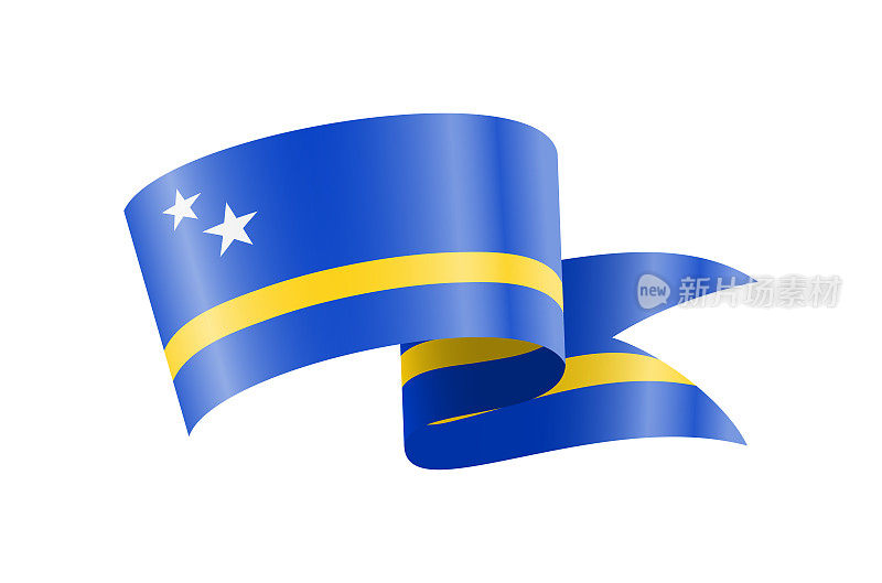 库拉索岛国旗飘扬。白底飘扬的国旗。