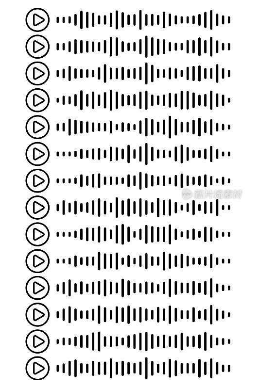 音频波图标声音歌曲播客设置或语音信息的白色隔离背景。语音消息。矢量图