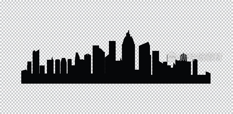 集合矢量城市剪影。透明背景下的夜城