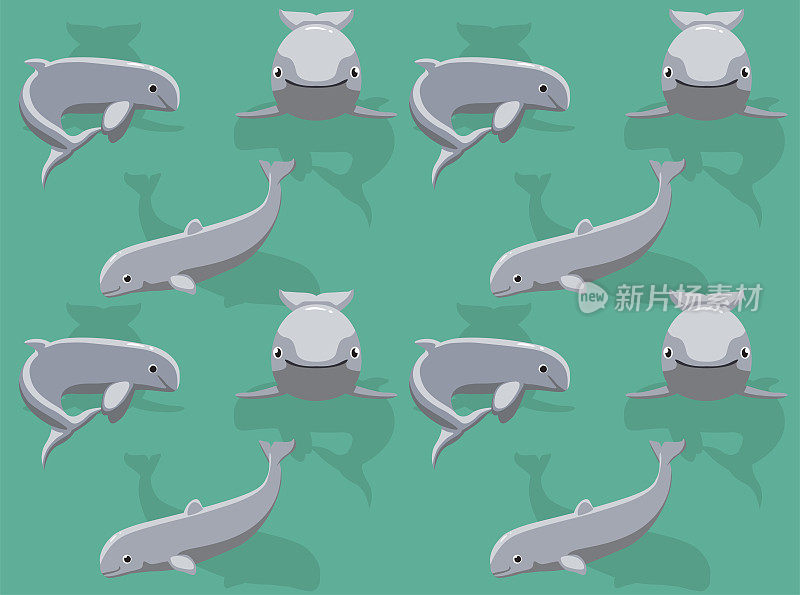 动物伊洛瓦底江海豚pose可爱的卡通人物无缝墙纸背景