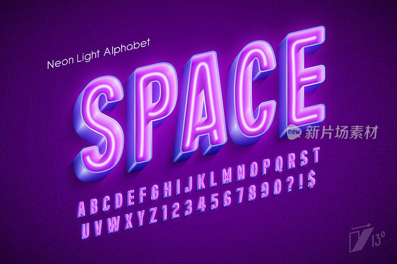 霓虹灯3d字母，复古未来的原创型。