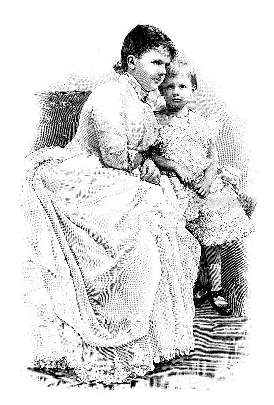 古董照片:1886年，荷兰威廉敏娜女王和她的母亲，沃戴克和皮蒙特的艾玛女王
