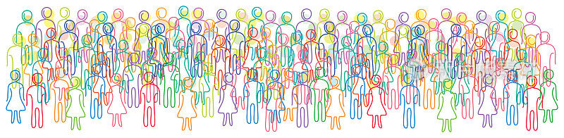 一大群人的矢量插图，其中包含女性和男性的图标。