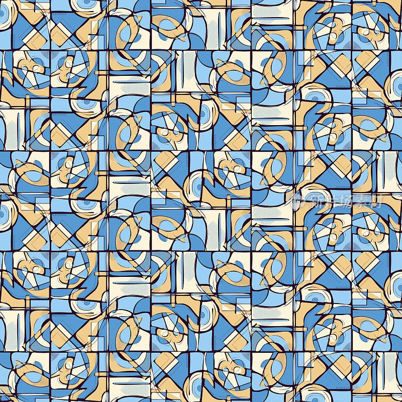 抽象蓝色几何方形无缝彩色背景