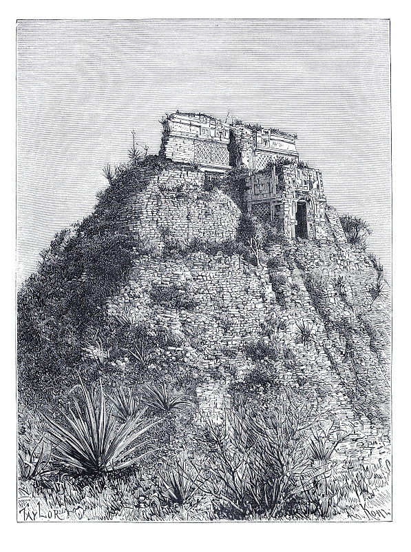 墨西哥乌斯马尔玛雅金字塔神庙插图