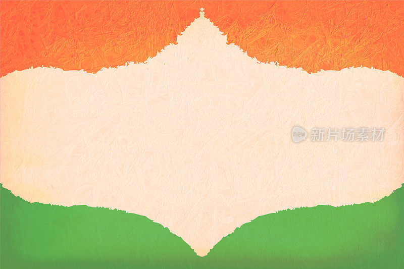 水平旧风化质朴矢量背景的三色，在明亮的橙色或藏红花，白色或奶油和绿色的印度国旗，角落的颜色使一个创造性的设计