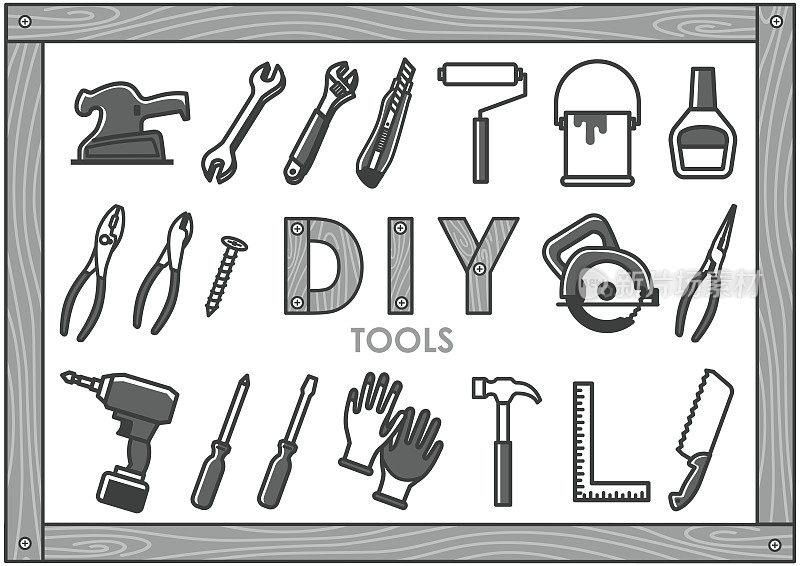单色和简单的DIY工具图标集