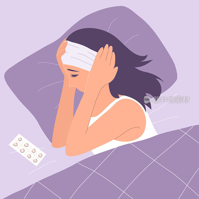 一个躺在床上的女人头痛