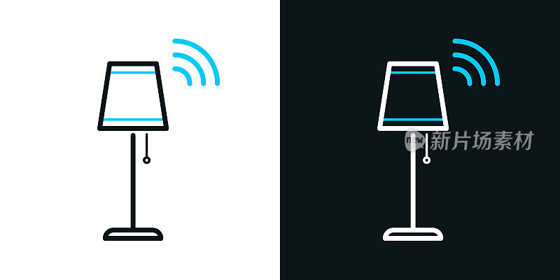 智能落地灯。黑色或白色背景上的双色线条图标-可编辑笔触