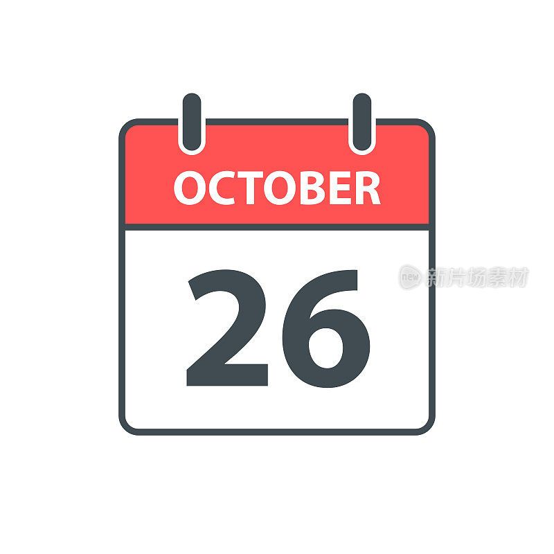 10月26日-每日日历图标在白色背景上的平面设计风格