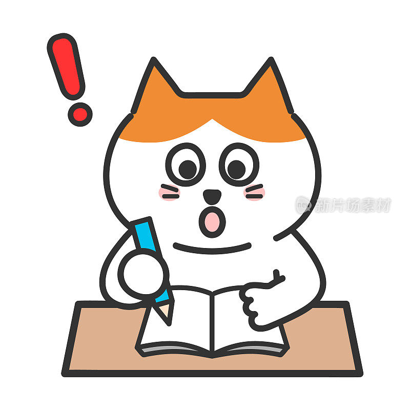 橙色虎斑猫惊讶于意想不到的问题上的测试，矢量插图。