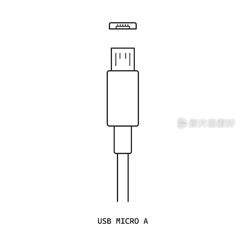 USB微A电缆连接器-矢量图标。画插图。白底隔离