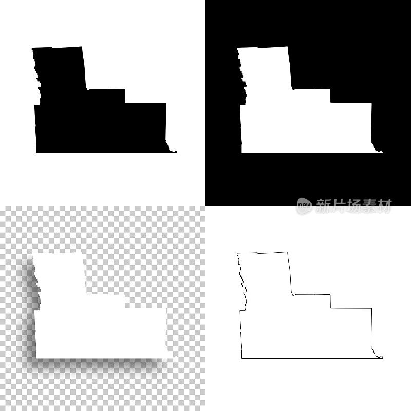 布鲁姆县，纽约。设计地图。空白，白色和黑色背景
