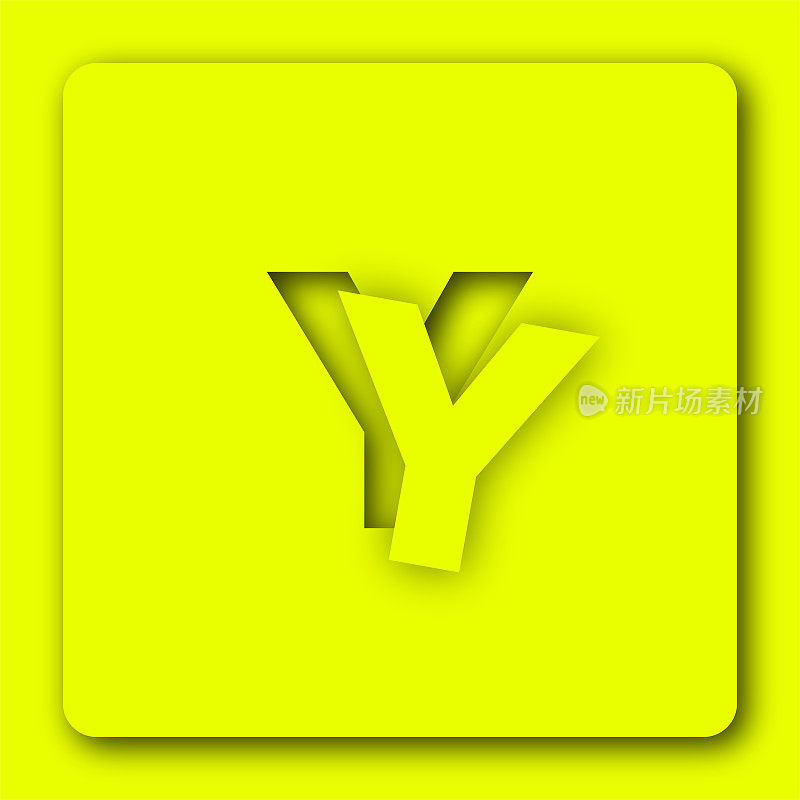 巨大的大写字母Y字母掉出3D剪纸在拟物化或新物化风格的应用程序图标在明亮的颜色