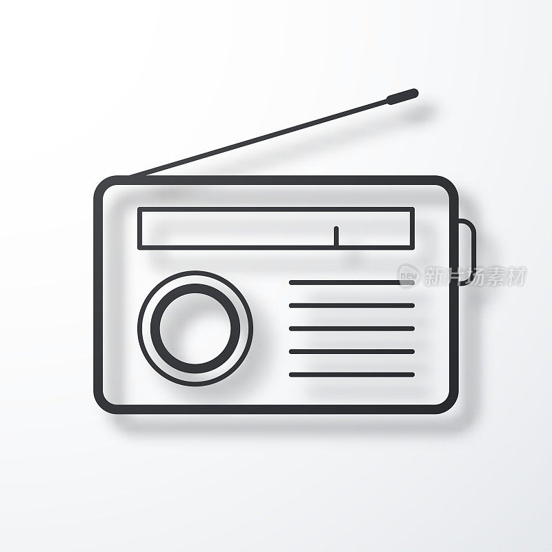 收音机。线图标与阴影在白色背景
