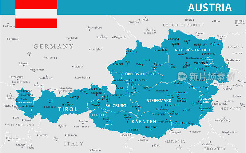 奥地利地图-矢量插图