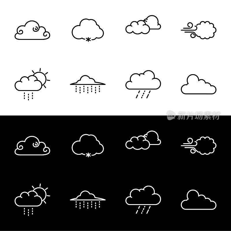 云图标在白色或黑色的背景。