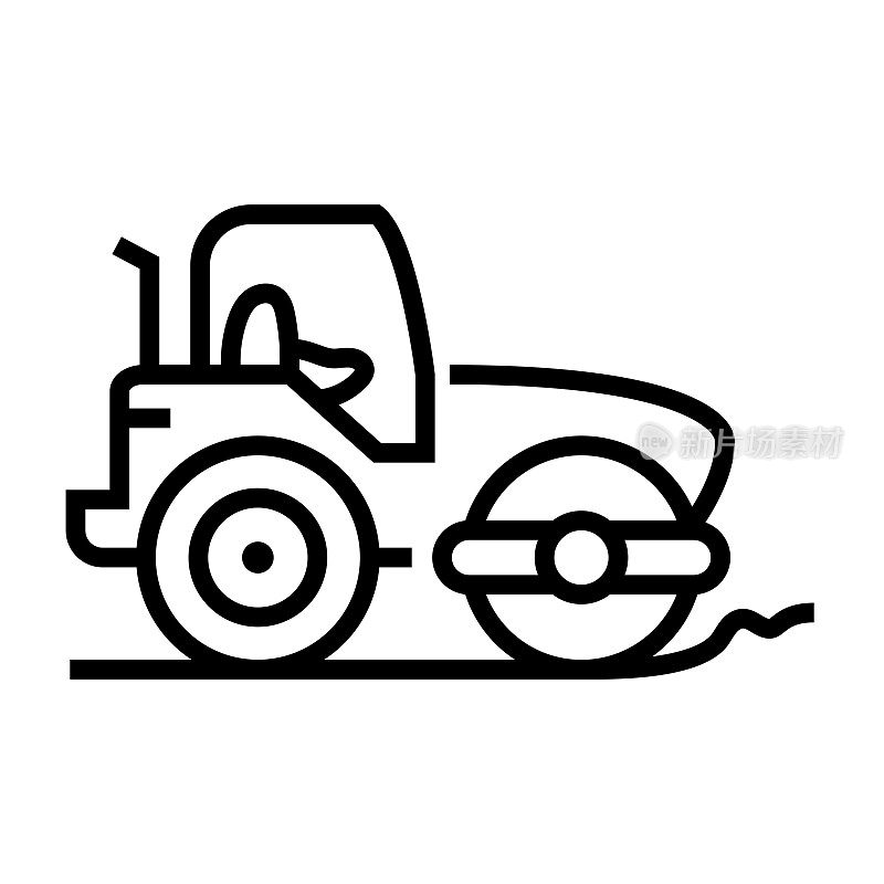 用于铺设沥青线的滚轮重型车辆图标。