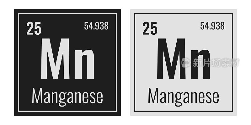锰的象征。元素周期表中的化学元素。矢量插图隔离在白色背景上。玻璃的迹象。