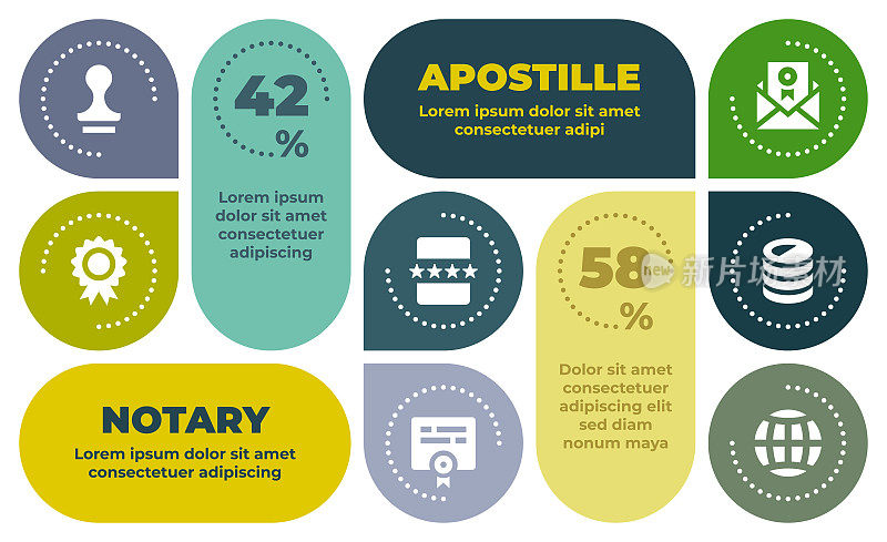 信息图表布局设计与图标公证和Apostille