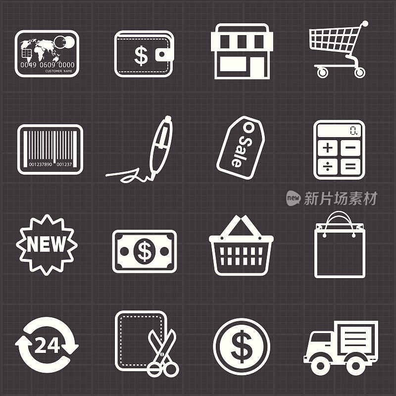 商业金融购物图标和黑色背景