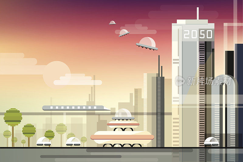 现代未来工业城市城市景观矢量插图