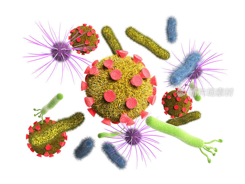 详细的3d医学插图的病毒细菌在白色的背景