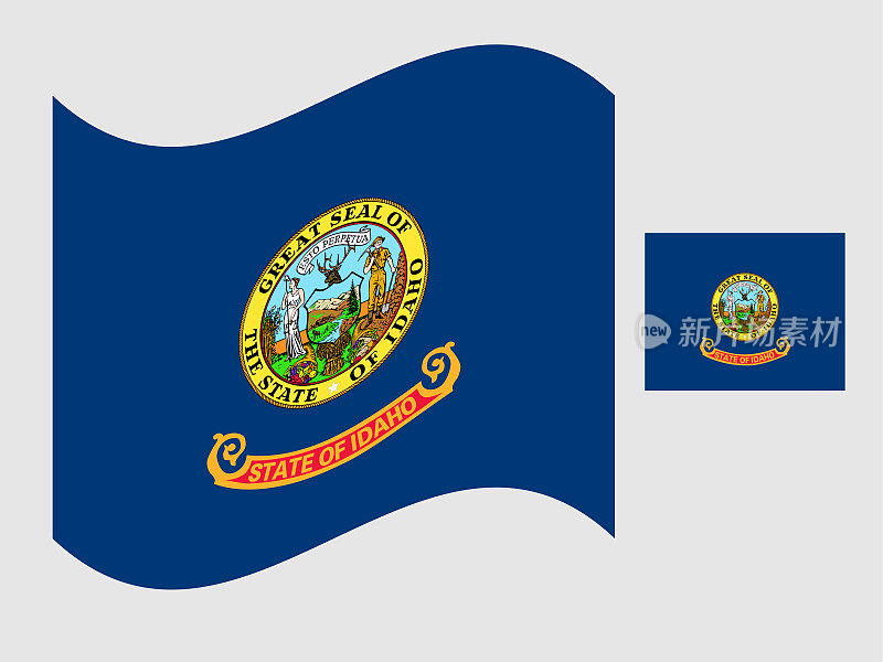 美国爱达荷州旗帜飘扬矢量插图。