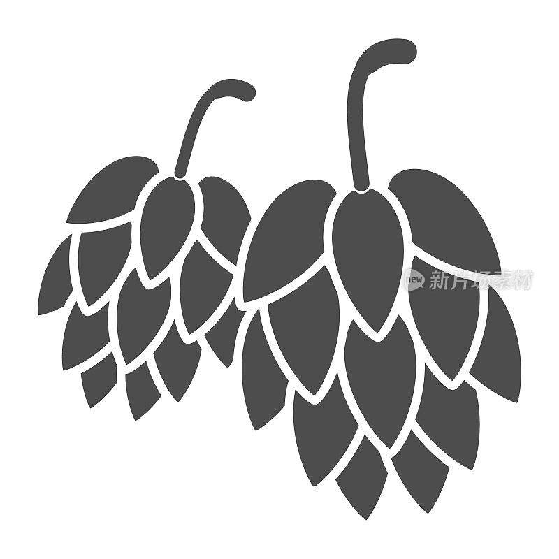 啤酒花固体图标，啤酒节概念，啤酒花啤酒标志在白色背景，在移动概念和网页设计的象形风格的啤酒花圆锥图标。矢量图形。