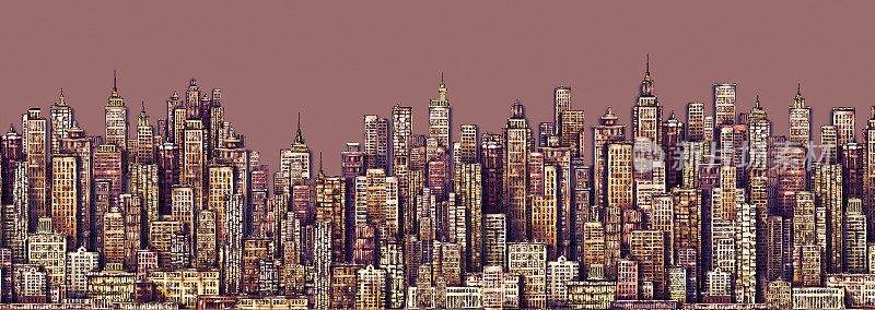 插图与建筑，摩天大楼，大城市建筑市中心