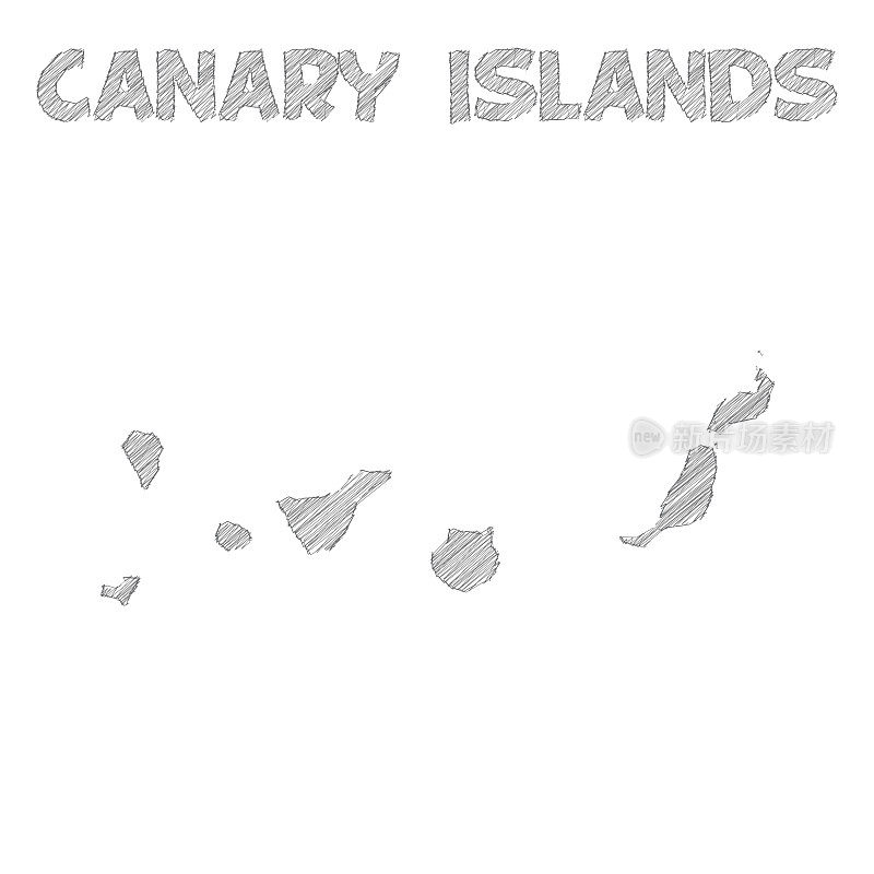 加那利群岛地图手绘在白色的背景