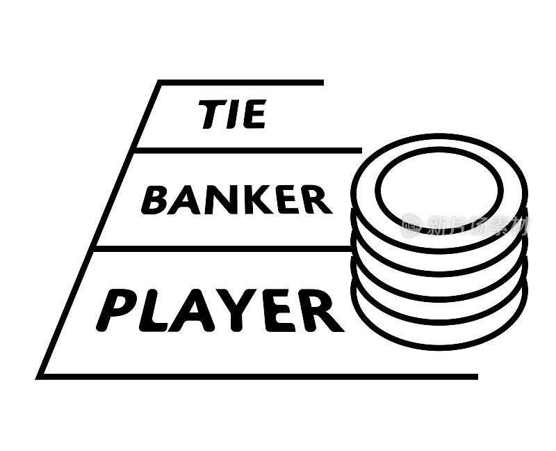 百家乐赌场桌游赌博细线风格图标。简单的图标。黑白牌游戏。