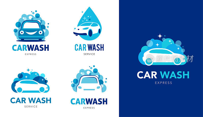 洗车标志，图标和元素的集合