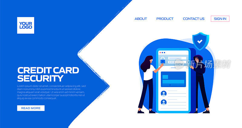 信用卡安全概念矢量插图着陆页模板，网站横幅，广告和营销材料，在线广告，业务演示等。