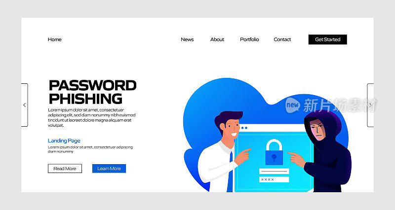 密码钓鱼概念矢量插图登陆页模板，网站横幅，广告和营销材料，在线广告，业务演示等。