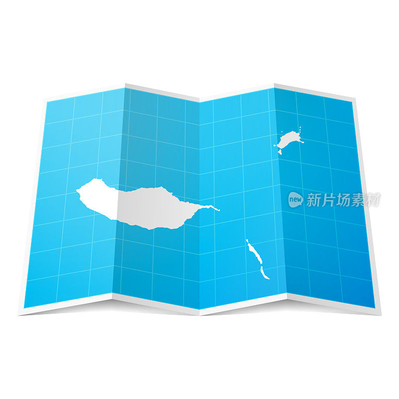 马德拉群岛地图折叠，孤立在白色背景上
