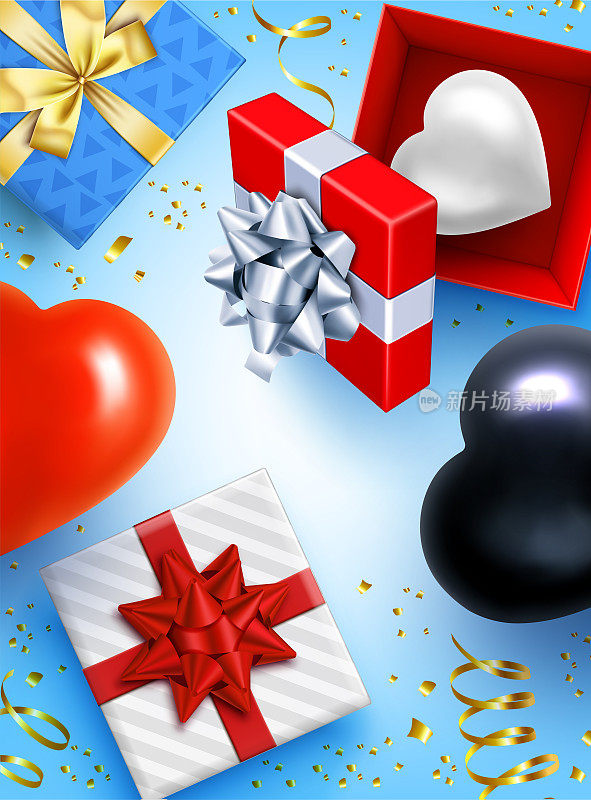 假日心形气球和礼物背景