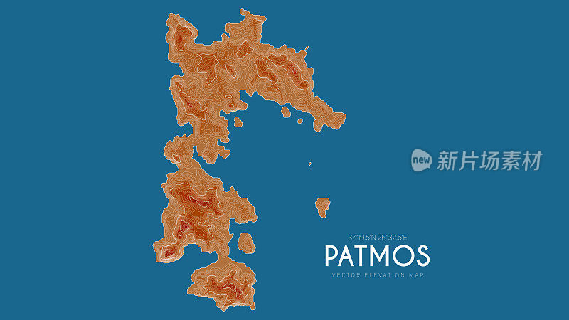 希腊帕特莫斯地形图。矢量详细高程地图的岛屿。地理优美的景观轮廓海报。