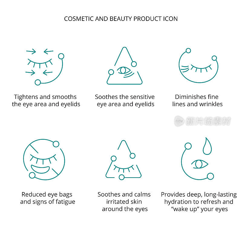 眼罩，霜，面膜化妆品和美容产品图标集网页，包装设计。