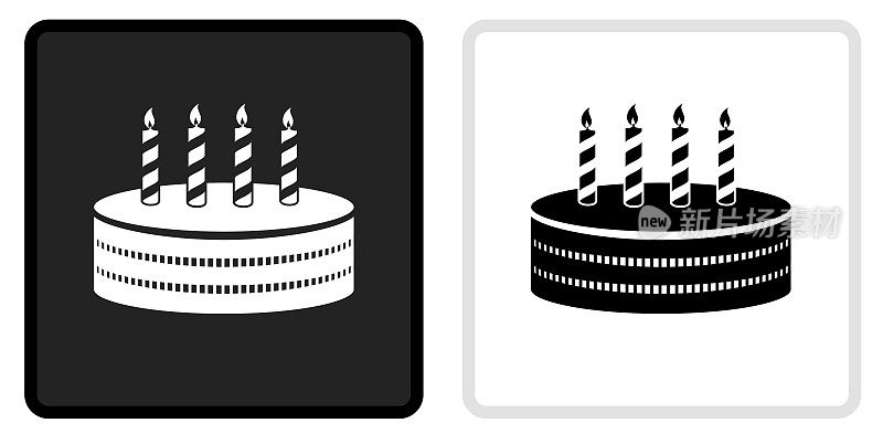 生日蛋糕图标在黑色按钮与白色翻转